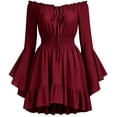 thumbnail image 3 of Smsaxvxz Womens Halloween Corset Costumes Off Shoulder Bell Sleeve Mini Dress Comfotable Fairy Goth Dress Wine L, 3 of 5