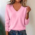 thumbnail image 5 of SBYOJLPB Women V-Neck Tops Long Sleeve Solid Color Fall Winter Knit Sweaters Casual Pullover Top, 5 of 9