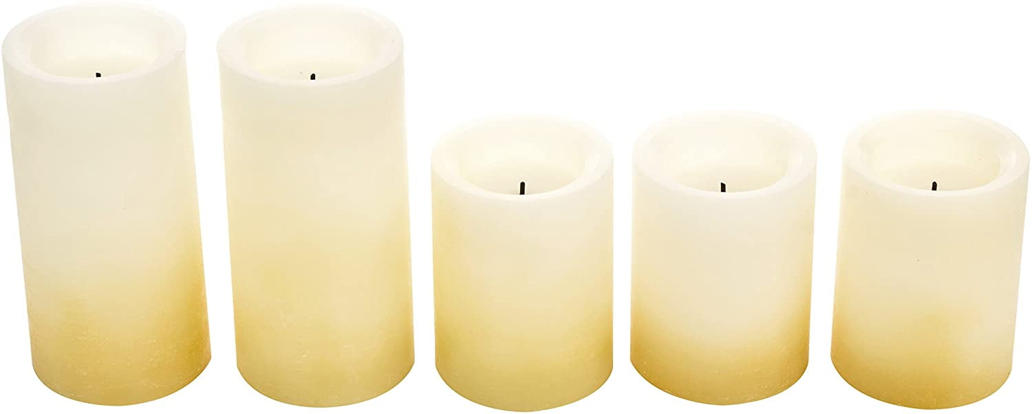 Set of 5 Buttercream Candle Impressions Ombre Design Pillar Real Wax Flameless Candles w/Auto Timer Feature 