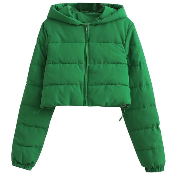 Gibobby Chamarra mujer invierno, Chamarra Acolchada para Mujer, Manga Larga, Cuello Alto, Cierre Completa, Chamarra Liso con Capucha y Bolsillo(GN1,G)