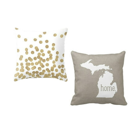 Dots Michigan Home State Cotton Linen Sofa Throw Pillowcase 17