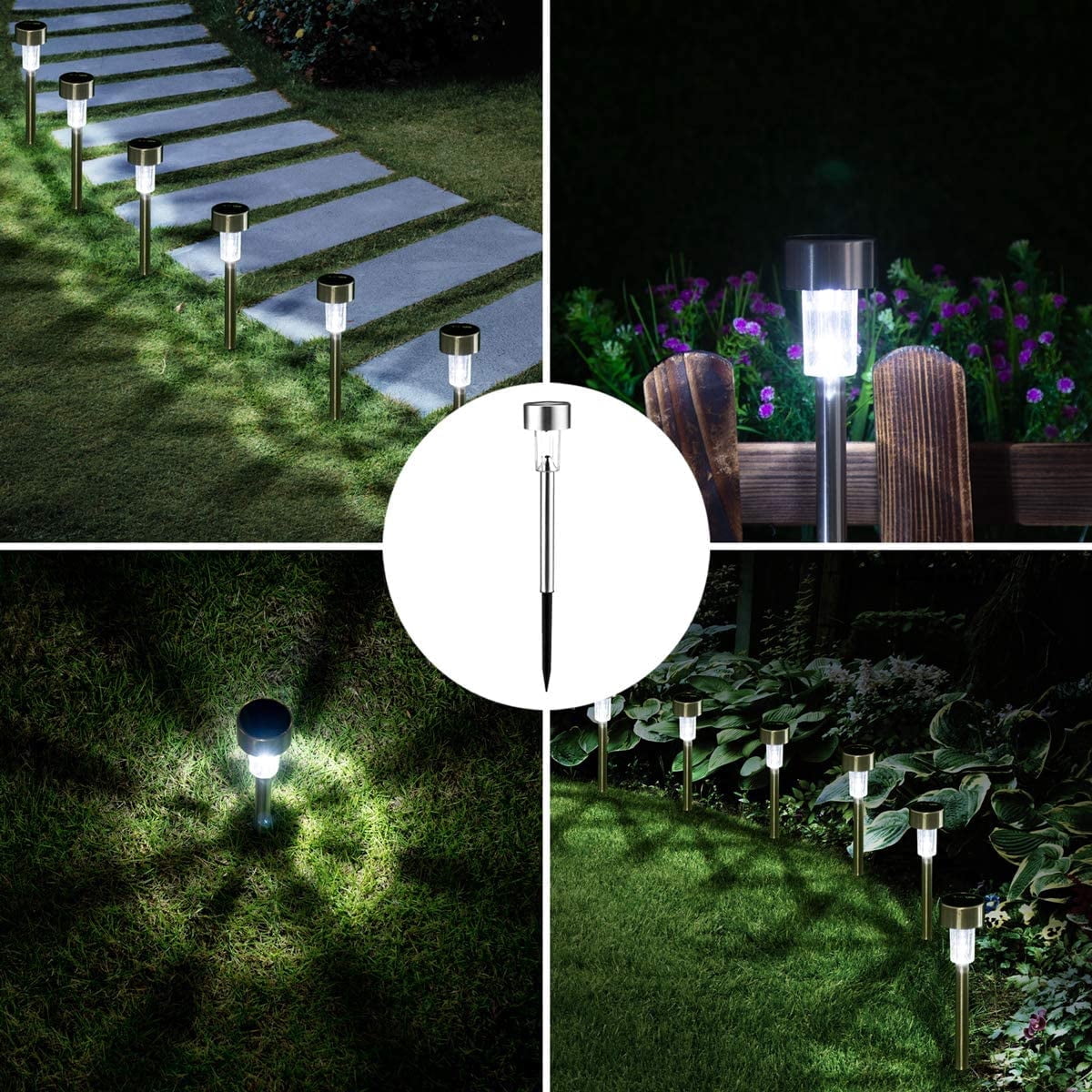 Qishi Solar Garden Lights, 12pack Solar Lights Outdoor - Waterproof, Stainless Steel Outdoor Solar Lights, LED Solar Powered Landscape Lighting for Yard Patio Landscape In-Ground Spike Pathway