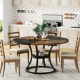 thumbnail image 2 of Condemo Round Dining Table for 4–6, 47" Wooden Dining Room Table with Storage Shelf, Rustic Brown Black, 2 of 8