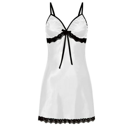 KVMeteor Lingerie for Women Satin Lace Babydoll Sleeveless Sleepdress