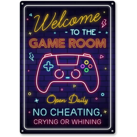 Gaming Room Metal Sign - Gamer Wall Decor For Boys Room, Bedroom Gamers Aluminum Rust Free 9" X 11", Pre-Drilled Holes, Weather Resistant