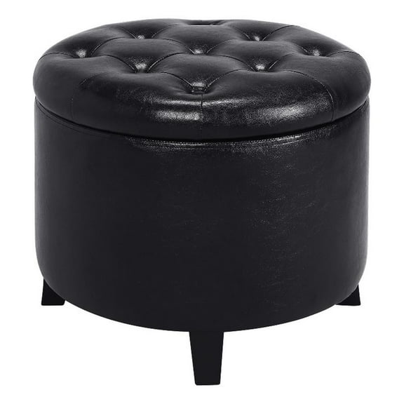 Pemberly Row Contemporary Round Storage Ottoman in Black Fabric