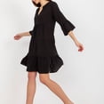 thumbnail image 3 of QUYUON Women Tunic Swing Dress Casual Loose V-Neck Puff Short Sleeve Summer Dresses Pleated A-Line Ruffle Dress Cocktail Party T-Shirt Short Dresses Beach Sundress, Black S, 3 of 7