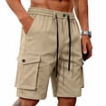 thumbnail image 4 of KeShDi Cargo Shorts Mens Workout Shorts Sleep Shorts Men's Solid Color Pocket Bandage Button Elastic Waist Casual Fashion Cargo Shorts Khaki 2X, 4 of 7