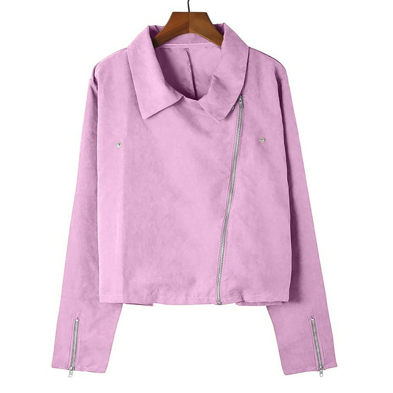 HTNBO Plus Size Zip up Jackets for Women Casual Fall Winter Long Sleeve Cropped Open Front Cardigan Coat End-of-season Clearance Pink