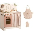 thumbnail image 4 of ROBOTIME Kids Play Kitchen Set - Rustic Wooden Pretend Play Kitchen with Leaf Light String, Apron, and Groves, for Toddlers 3+ (Rustic Style), 4 of 8