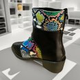 thumbnail image 4 of NECHOLOGY Botas Mujer Adulto Femenino Zapatos Botines de mujer Botas de a la moda para mujer con estampado de bloques de colores, cómodas, de tacón grueso, a media , de talla grande (Black, 8), 4 of 6