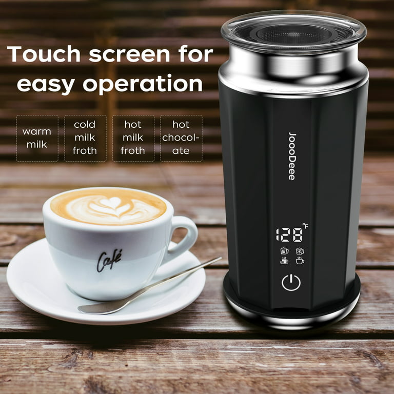 Milk Frother, Electric Milk Warmer with Touch Screen - Black+Silver