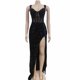 thumbnail image 1 of Kricesseen Elegant Mesh Sequins Velvet Maxi Dress New Glam Women Spaghetti Strap High Split Birthday Clubwear Long DressXXL Gao Jinjia LED, 1 of 2