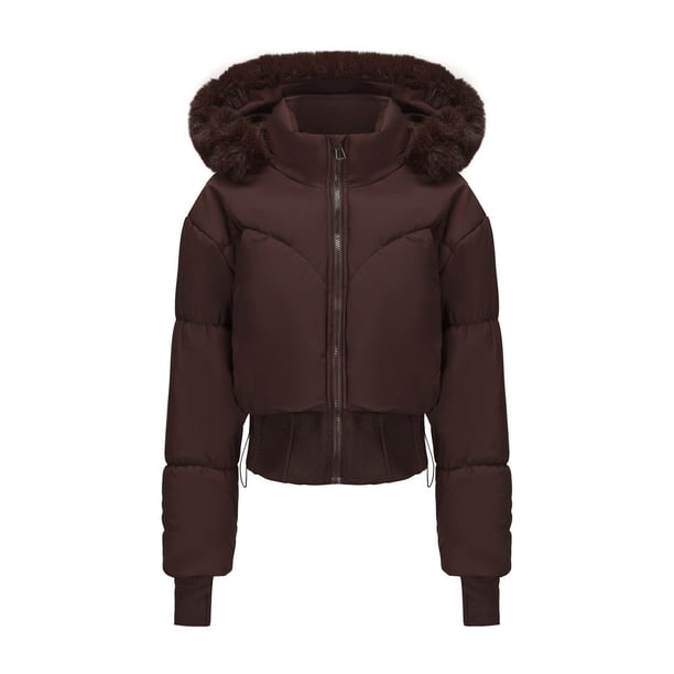 Parkas de manga larga para mujer, chaqueta de color liso con agujero para el pulgar, parkas de manga larga con capucha y cremallera corta, parte superior de poliéster para mujer