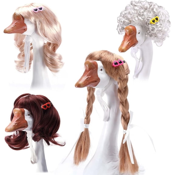 Ebaokuup 4 Pcs Porch Goose Wig with Hair Clips, Braided Design for Outdoor Decoration