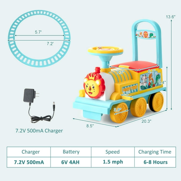 Train Électrique 6V pour Enfants Gymax, Train Motorisé 6 Roues avec Piste