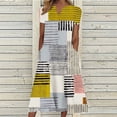 thumbnail image 2 of Wycnly Summer Dresses for Women Trendy Plus Size Loose Swing Tunic Sundresses with Pocket 2025 Short Sleeve V-Neck Feather Print Long Formal Dress Gray XL, 2 of 4