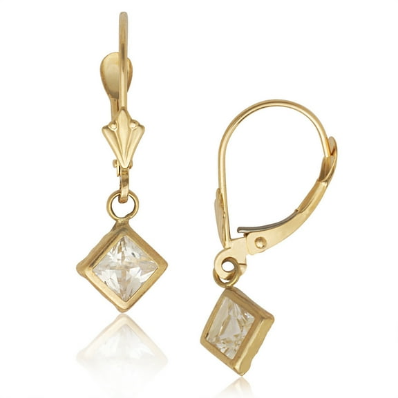 14k Yellow Gold April Clear Cubic Zirconia Kite Drop Leverback Earrings - Measures 26x8mm
