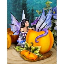 Amy Brown Halloween Hide and Seek Lavender Fairy And Dragon In Pumpkin Figurine