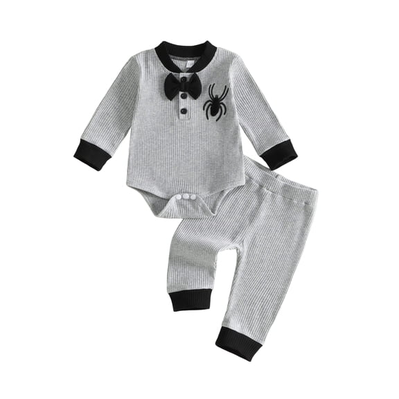 RUINIXCW Baby Boy Halloween Outfits Long Sleeve Spider Embroidery Romper   Pants Set