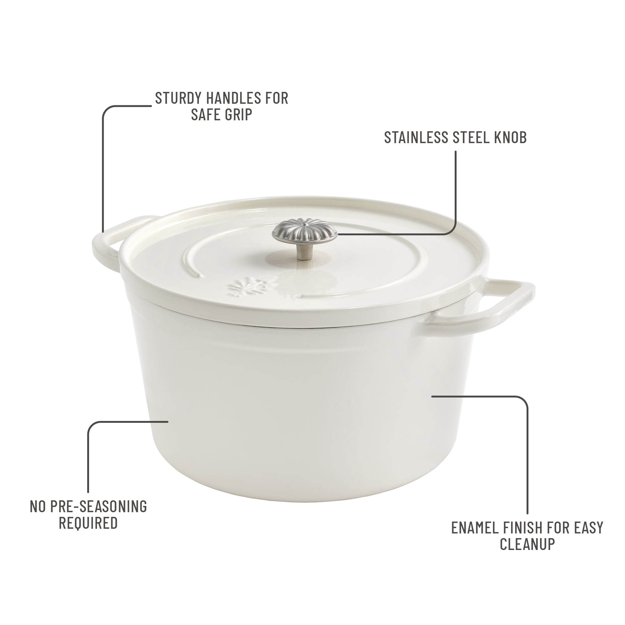 The Pioneer Woman 7-Quart Enameled Cast Iron Dutch Oven with Lid, Linen