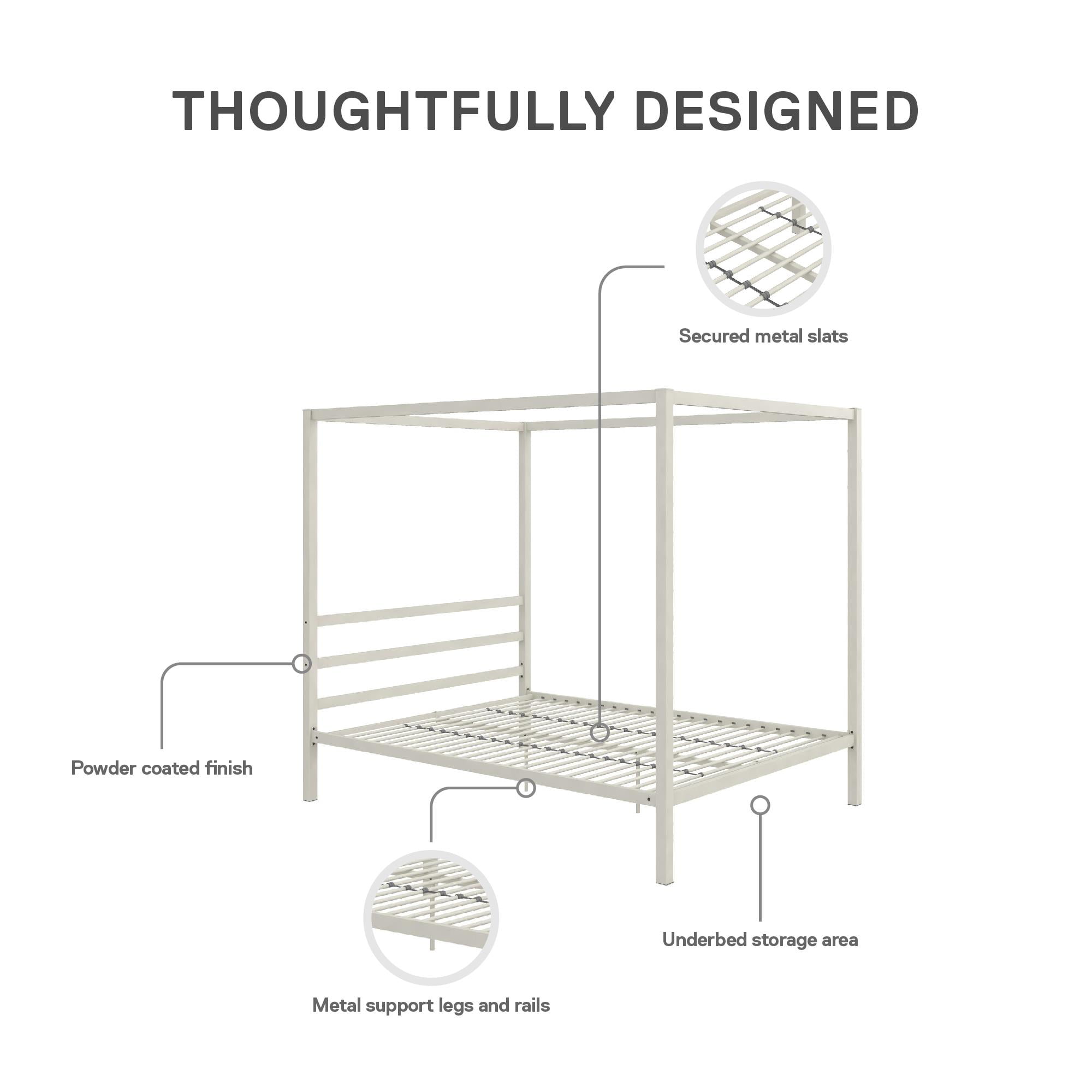DHP Modern Metal Canopy Platform Bed Frame, Queen, Off White