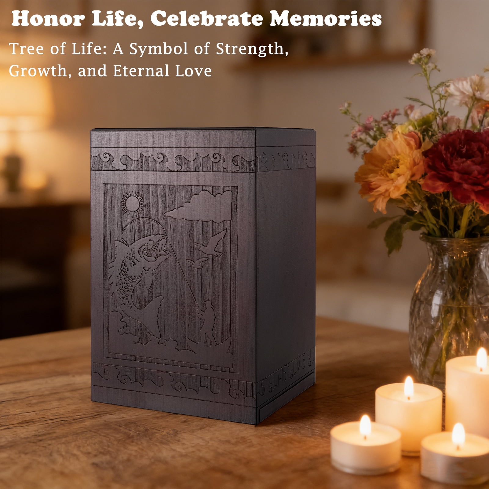 XIUDA Cremation Urns for Human Ashes Adult Male Female, Wooden Tree of Life Medium Keepsake Urns for Ashes, Burial Funeral Memorial Decorative Urns for Men Women Pets Dog Urn- Up to 200 lbs