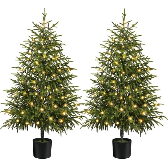 Ayieyill 4FT Norfolk Pine Christmas Tree, 2 Pack Norfolk Pine Tree with 80 LED Lights, Indoor Holiday Christmas Decorations