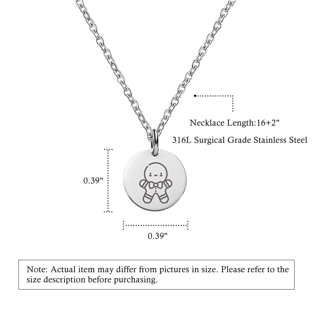 Anavia Round Christmas Gingerbread Man Stainless Steel Silver Disc 10mm Pendant Jewelry with Gift Box