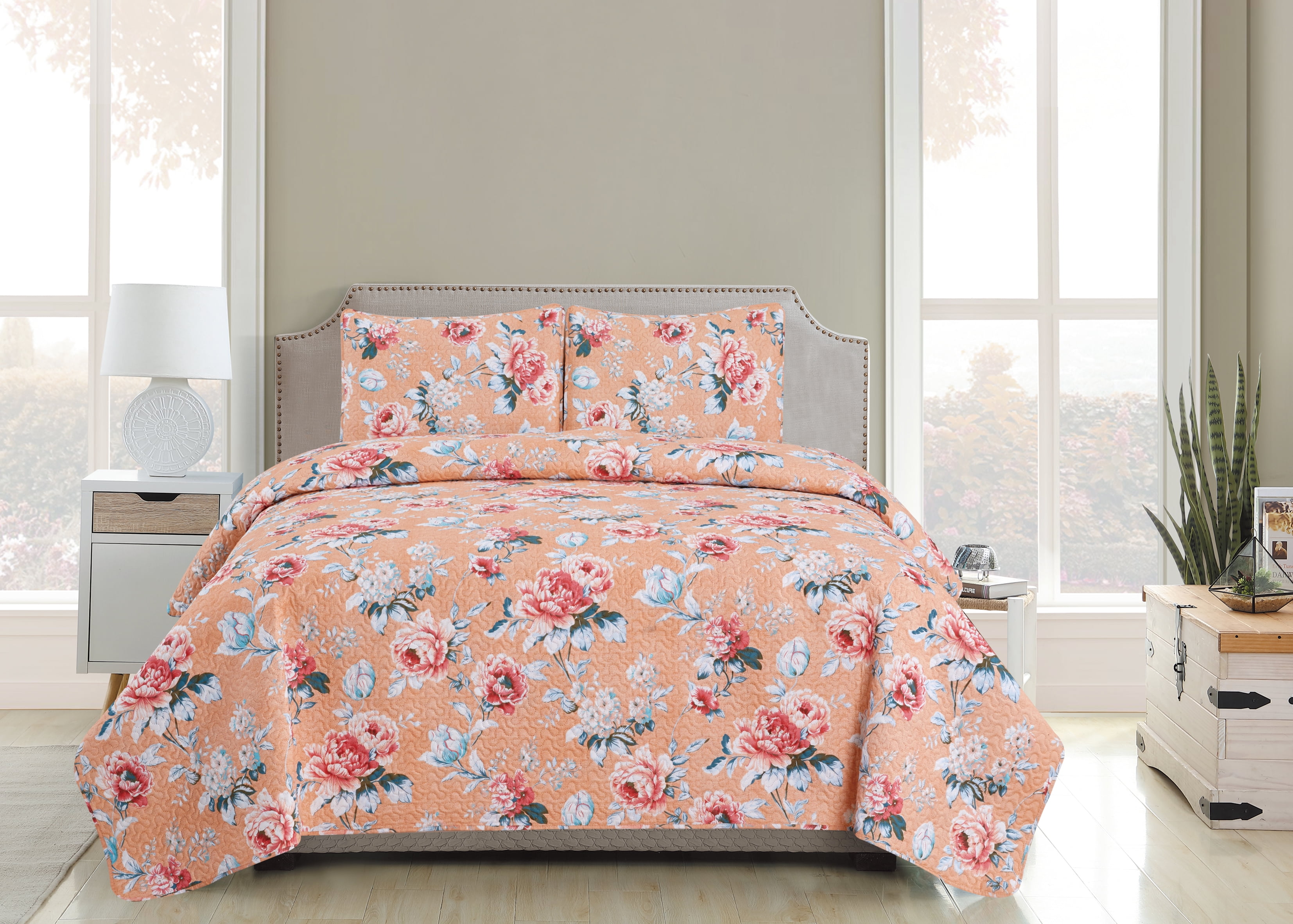 Harmony 3pc Reversible Quilt Set Coral King Size