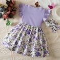 thumbnail image 4 of Toddler Girl Dresses Toddler Children Fly Sleeve Flowers Prints Bowknot Dresses Headband Suit Baby Girl Dress Purple 12 Months-18 Months, 4 of 7