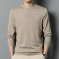 thumbnail image 2 of Men's Autumn Solid Round Neck Knitted Slim Fit Casual Long Sleeve Wool Sweater, 2 of 13