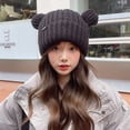 thumbnail image 1 of Gorro de lana con forma de oso para mujer, estilo coreano, tejido con letras, gorro cálido y resistente al frío para hombre, 1 of 4