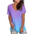 thumbnail image 1 of ICHUANYI Clearance Women's Fashion Printing Casual V-neck Short Sleeve Loose T-shirt Tops(Blue, S) ICHUANYI WER2023081113114, 1 of 4