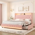 thumbnail image 3 of Homfa King Size LED Bed Frame with 4 Storage Drawers, Modern Wingback Crystal Button Tufted Upholstered Platform Bed Frame with Outlets and USB Ports & Display Platform, Pink, 3 of 7