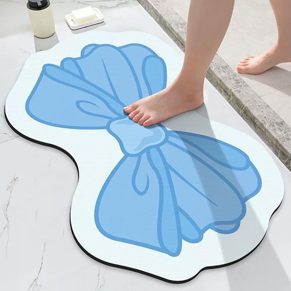 AuroraX Stone Bathroom Rugs 16" x 24" Blue Small Soft Washable Absorbent Cute Bow Bath Mat Non Slip Quick Dry Boho Bath Rug for Entryway Entrance Front Door