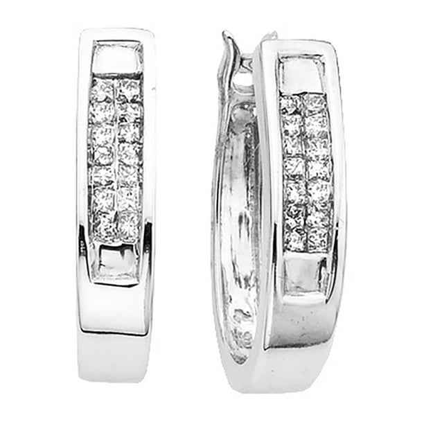 Katarina 14K White Gold 1/4 ct. Princess Cut Diamond Huggie Earrings