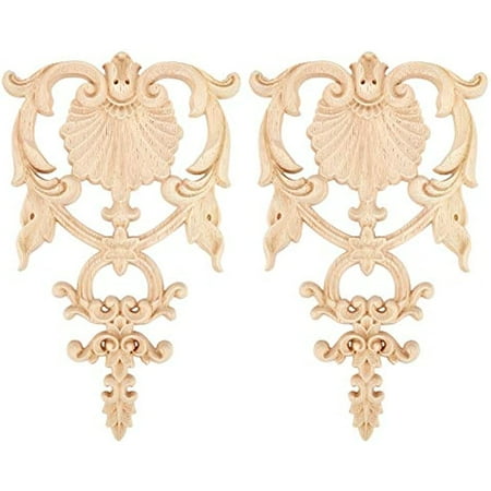 

2PCS Wooden Applique Onlays 7.5x4.6inch Decorative Wood Appliques Natural Solid Wood Carved Applique Wood Appliques and Onlays for Furniture Cabinet Doors Bed Door Ornamental Decor