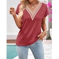 thumbnail image 5 of Merokeety Womens Summer V Neck Lace Pleated Blouses Tunic Tops Watermelon l, 5 of 6
