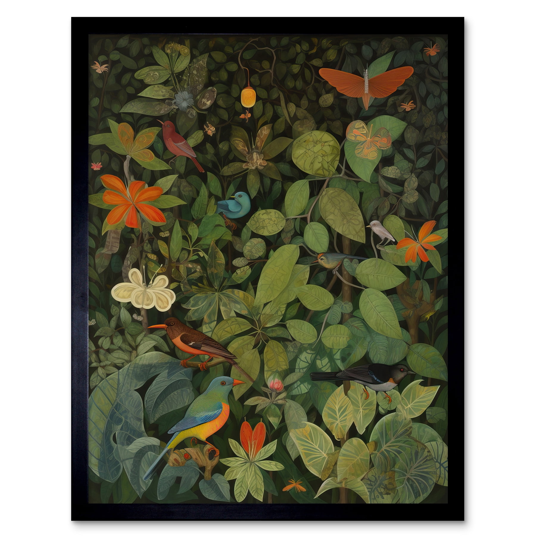 Audubon Style Birds and Insects in Jungle Art Print Framed Poster Wall ...