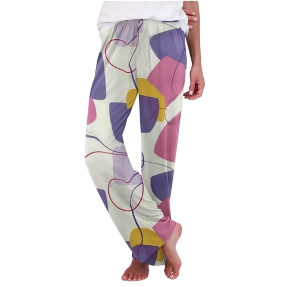 Lopecy-Sta Pajama Pants for Women Abstract Print Elastic Waist Pajama Bottoms Casual Comfy Loose Sleepwear Plus Size Full Length Pants with Drawstring