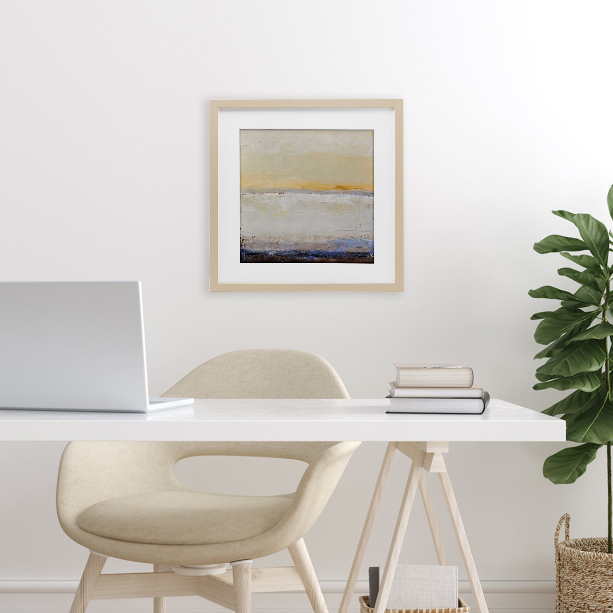 Sweeping Subtle Horizon Birch Framed Print Under Glass, design by Design Fabrikken