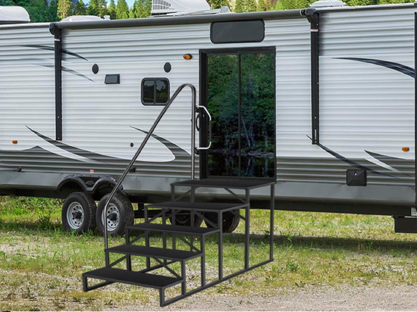 5 Step Ladder with Handrail, Swimming Pool Ladder Above Ground, 660 lb Load Capacity RV Steps with Anti-Slip Panel, Mobile Home Stairs for Reaching and Getting High
