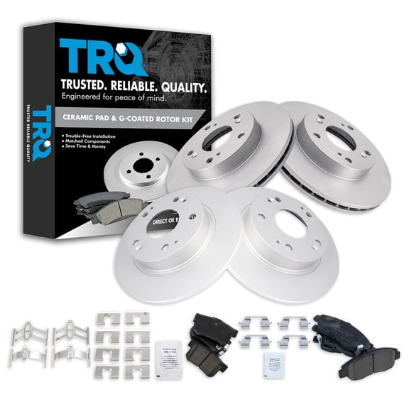 TRQ Front & Rear Ceramic Brake Pad & Disc Coated Rotor Kit for Honda Civic BKA22908
