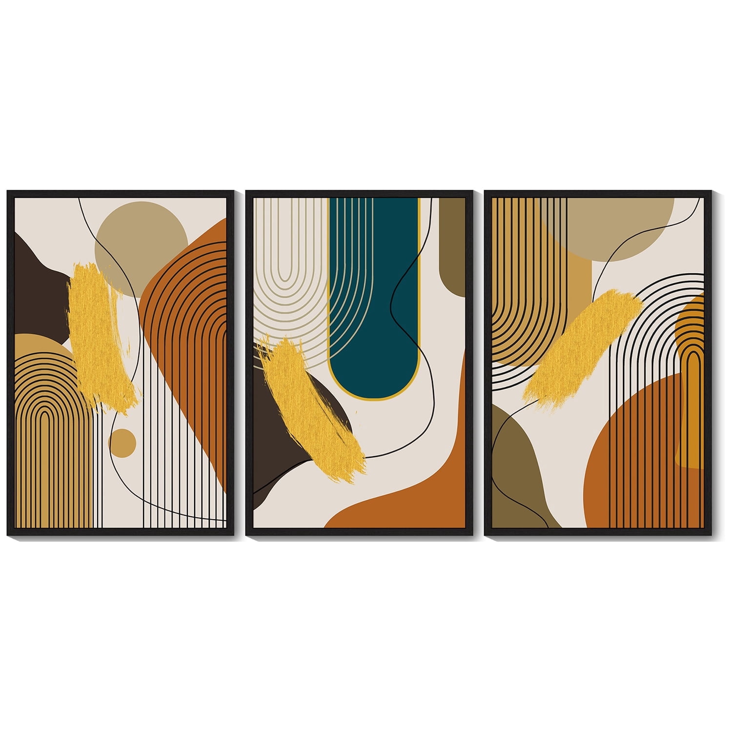 Drsoum 16x24in3pcs Black Framed Boho Abstract Wall Art Modern Minimalist Luxury Gold Line Artwork Decor