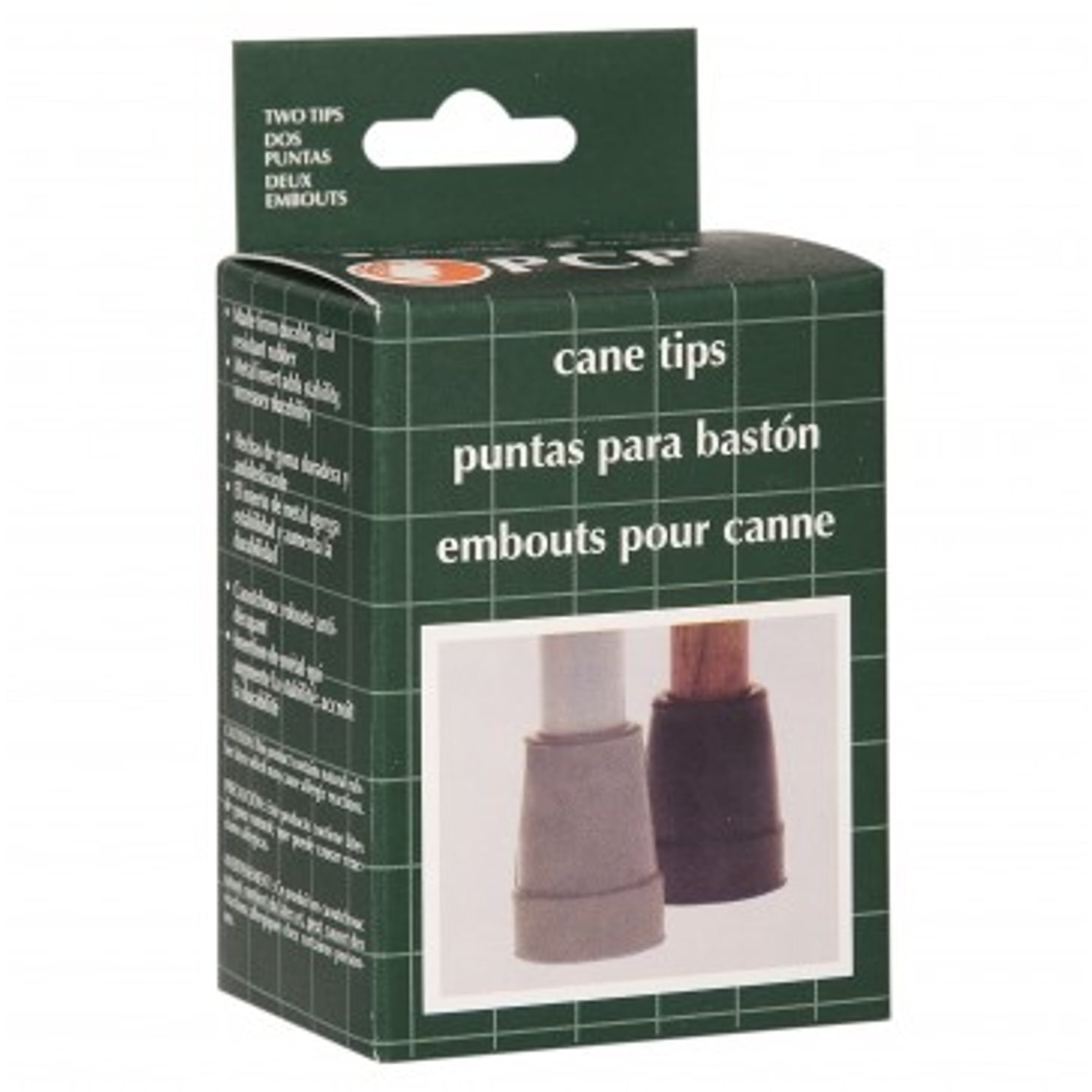 PCP Replacement Cane Tips, Reinforced Rubber Grip, Black, 7/8 inch
