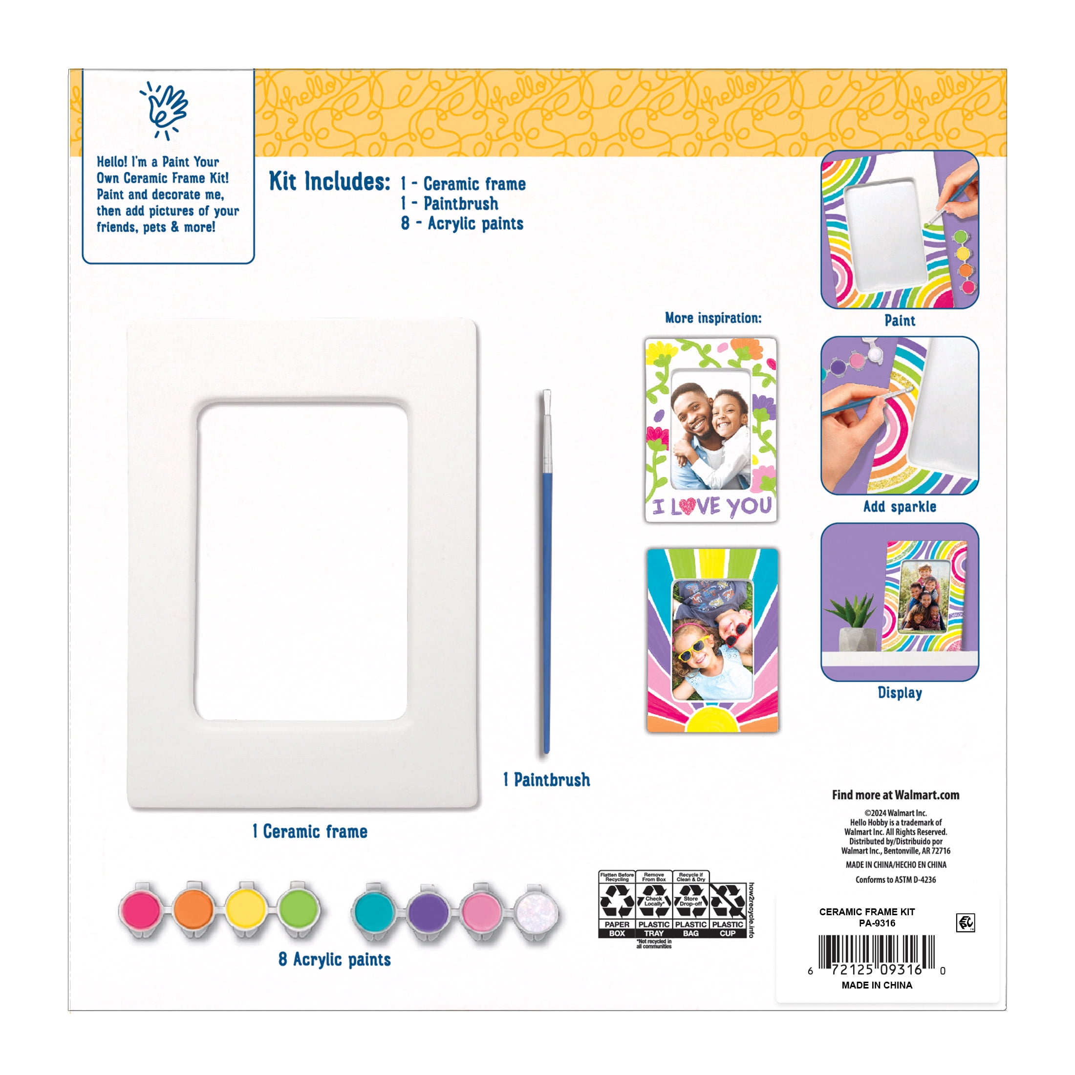 (4 pack) Hello Hobby Paint Your Own Ceramic Frame Kit, White