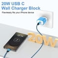 thumbnail image 2 of Type C Charger Block Fast Charging, PD 20W Charging Block with Type C to C Cable 6FT, USB C Block Charger Wall Adapter Plug Charger Station Power Base Compatible for iPhone Samsung Android, Blue, 2 of 7