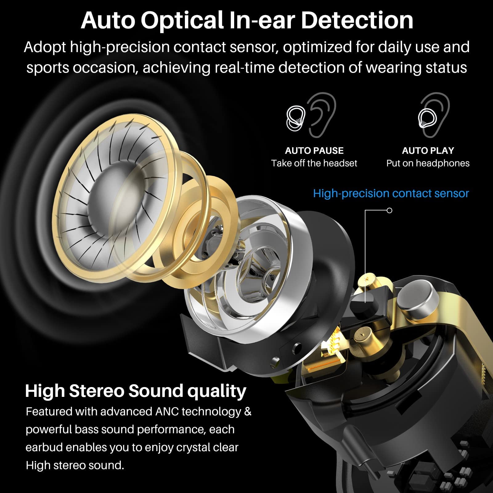TOZO NC7 Hybrid Active Noise Cancelling Earbuds Wireless, Bluetooth in-Ear Headphones, 72H Play, Stereo Bass, 2 ENC Mic, IPX6 Waterproof, In-Ear Detection, Transparency Mode