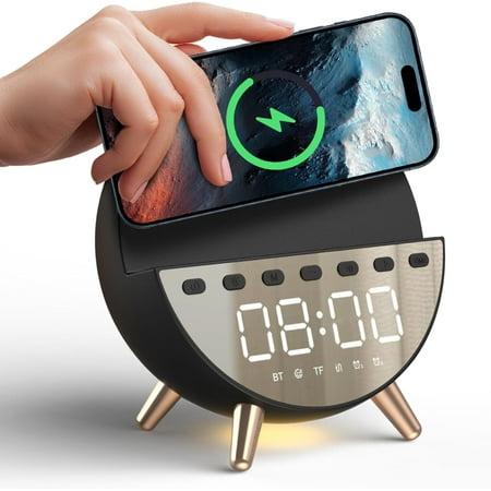 Digital Alarm Clock with 15W Wireless Charging with Warm White Light,5 Soothing Sound/White Noise,Dual Alarm Clock for Bedrooms Heavy Sleepers (Black)
